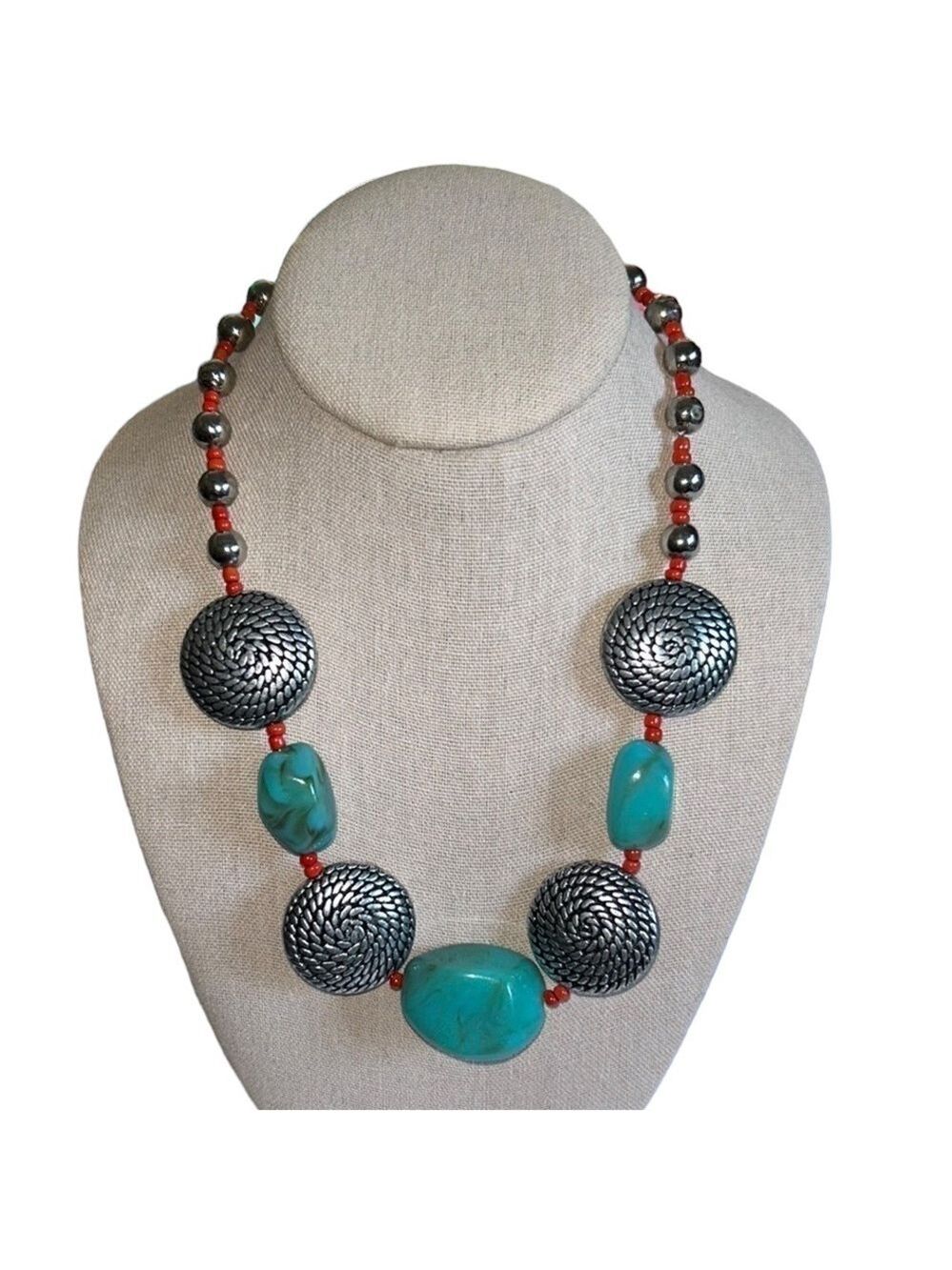 Cowgirl Chic Turquoise & Silver Beaded Statement Necklace One Of A Kind Choker